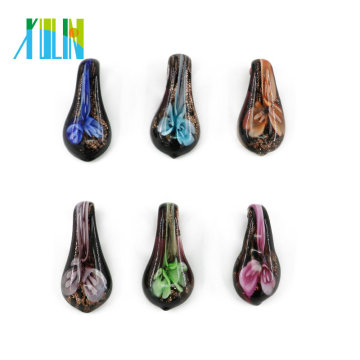 MC0107 Fazer Jóias Interior Flores De Vidro Grande Floral Lampwork Colar Pingente de 12 pçs / caixa